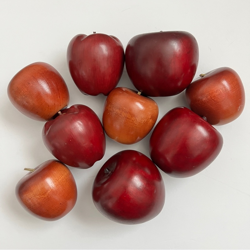 Decorative Wooden Apples Lot of 9 Artificial Red Wood Farmhouse Apple Assortment - Picture 3 of 5